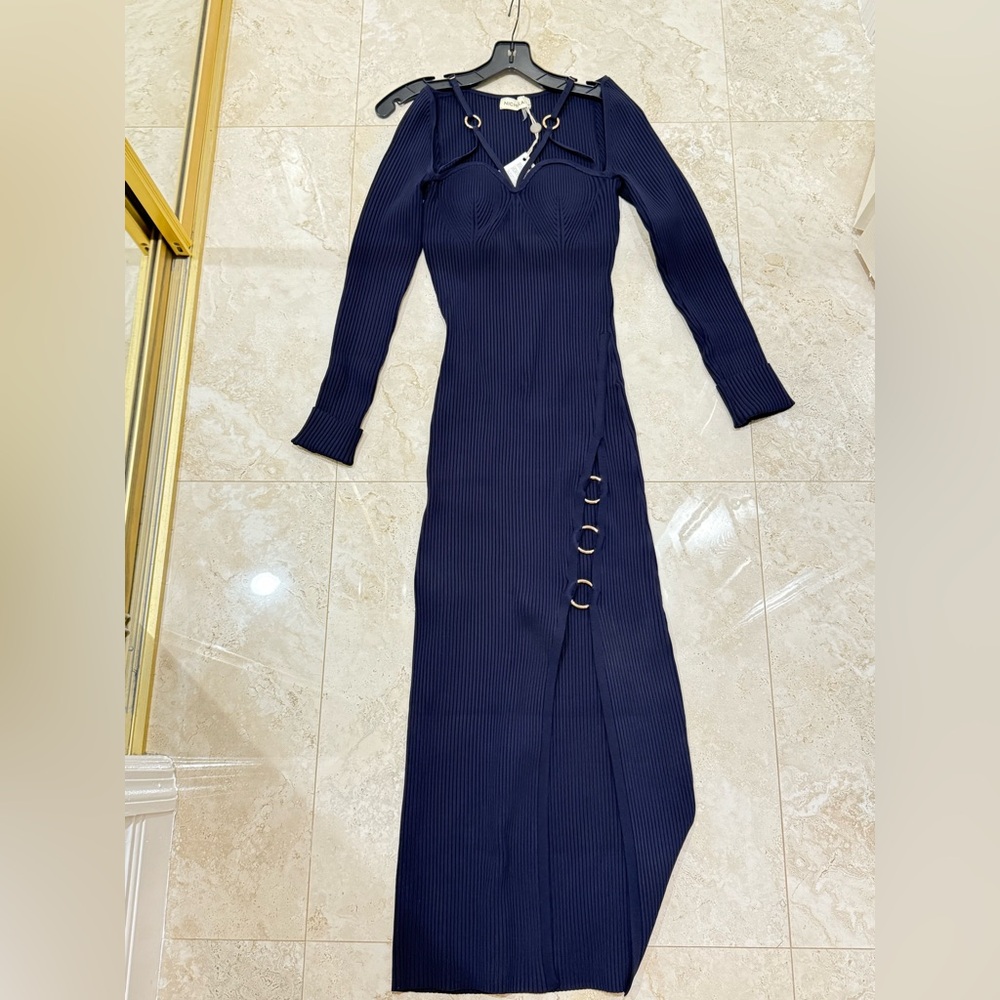 NICHOLAS Deep Blue Ribbed Knit Dress